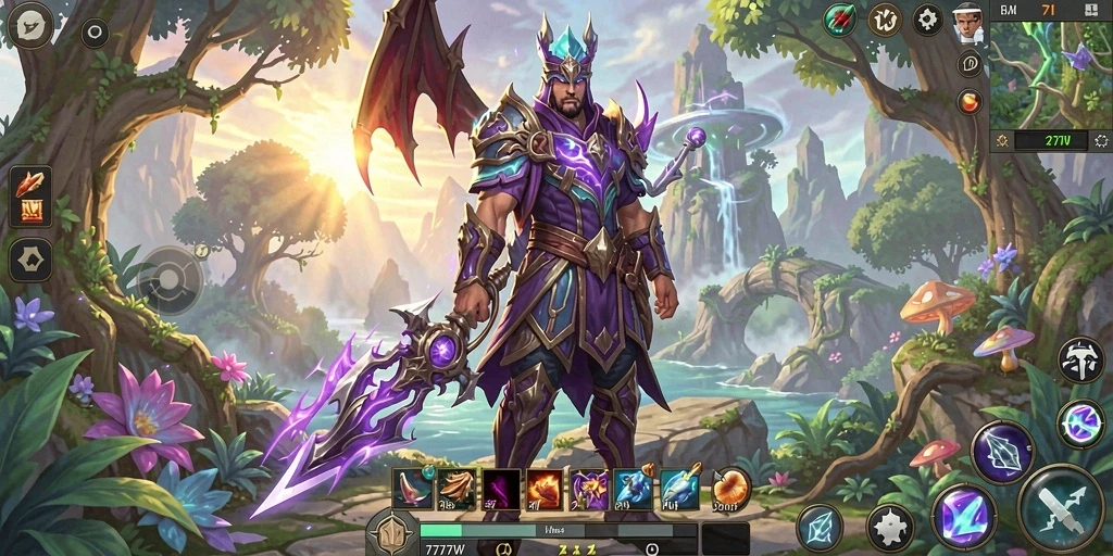 Tampilan menarik gameplay MMORPG 7777W dengan karakter dan dunia penuh warna.