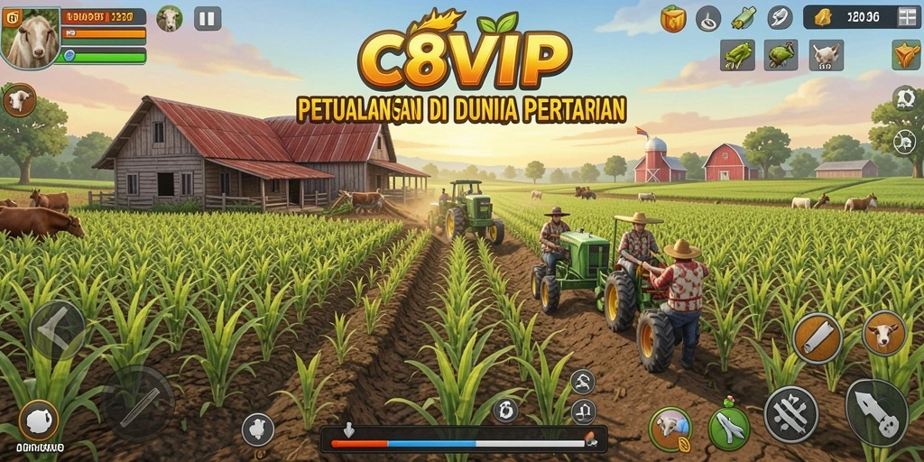 Menampilkan gameplay seru di dunia pertanian C8VIP.