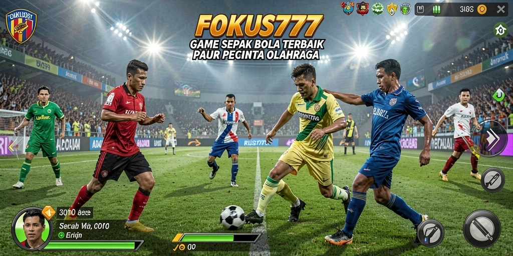 Ilustrasi Gameplay FOKUS777 yang Menggambarkan Pertandingan Sepak Bola