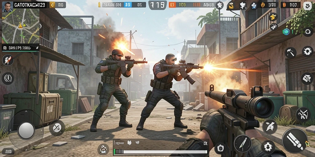 Screenshot GATOTKACA123 menampilkan gameplay mendebarkan dengan aksi tembak-menembak.
