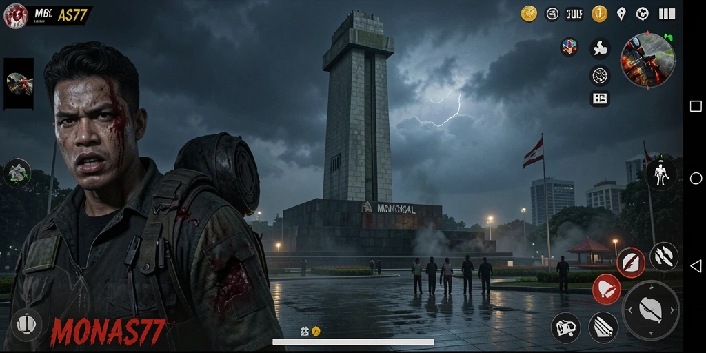 Tangkapan layar menunjukkan suasana Horror mencekam di dalam gameplay MONAS77.