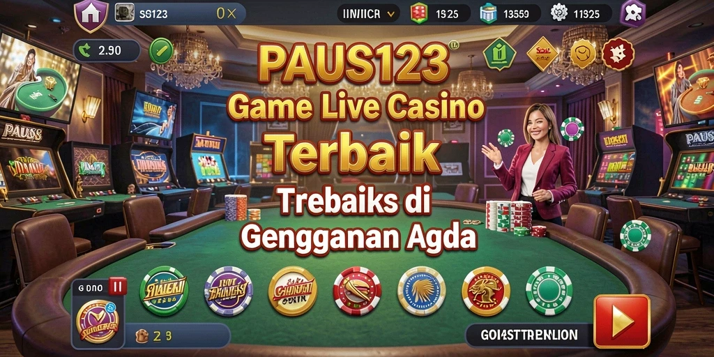 Screenshot dari gameplay PAUS123 menampilkan dealer langsung dan suasana kasino yang otentik.