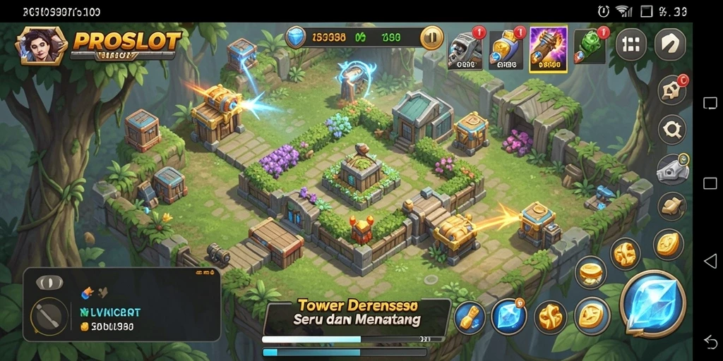Screenshot PROSLOT menunjukkan aksi seru dalam Tower Defense.