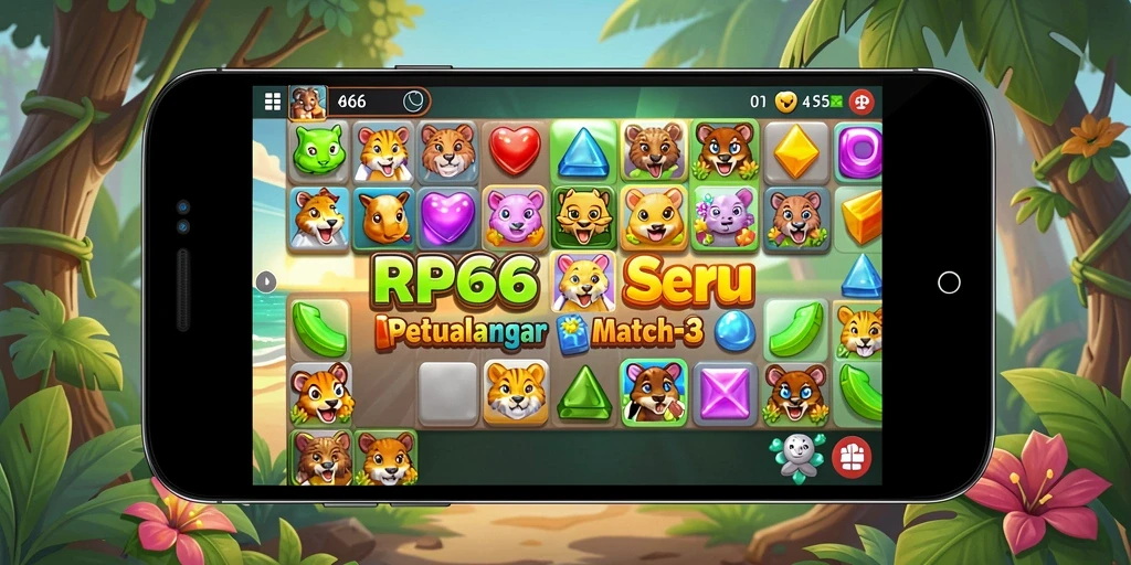 Screenshot gameplay RP66 menampilkan tantangan Match-3 yang seru dan berwarna.