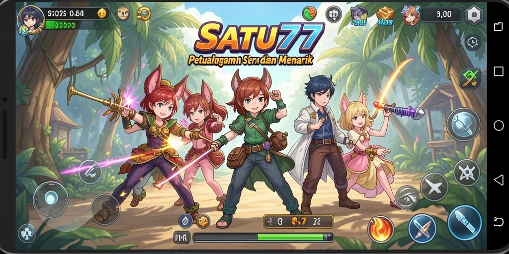 Tampilan gameplay seru dari SATU77 dengan karakter Anime yang menarik.