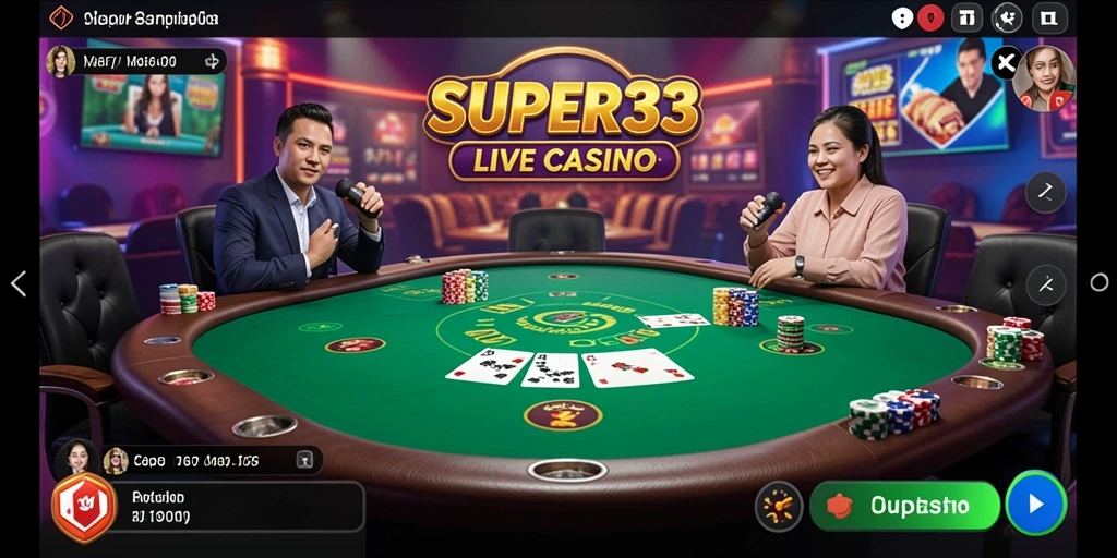 Tangkapan layar gameplay Live Casino di SUPER33 yang menampilkan dealer yang profesional.